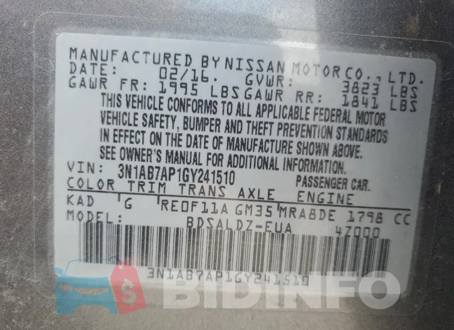 3N1AB7AP1GY241510 Photo# 13