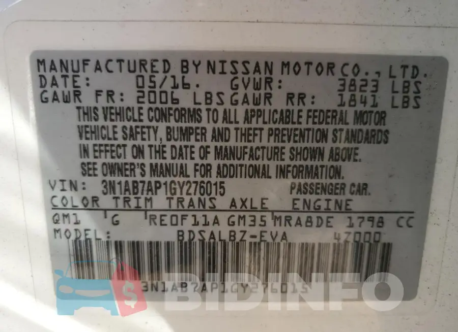 3N1AB7AP1GY276015 Photo# 12