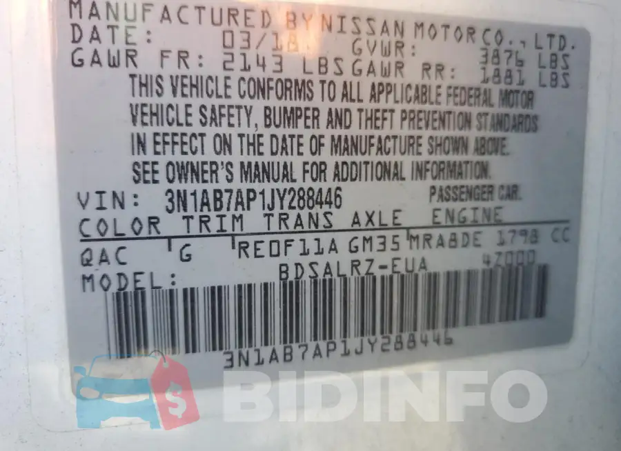3N1AB7AP1JY288446 Photo# 12
