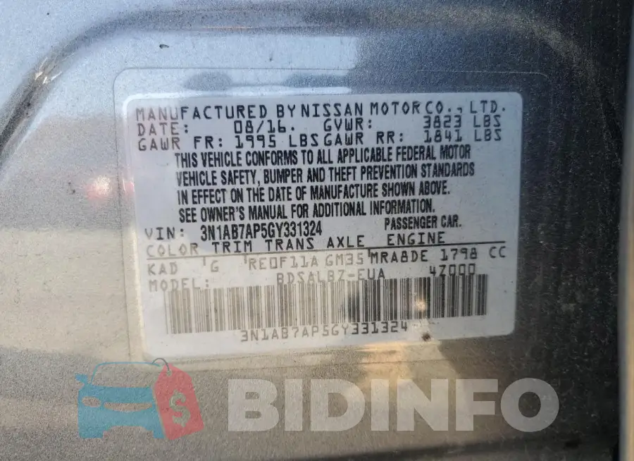 3N1AB7AP5GY331324 Photo# 12