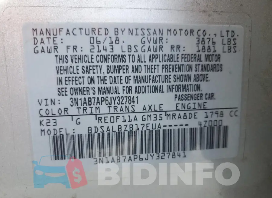 3N1AB7AP6JY327841 Photo# 12