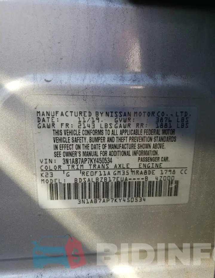 3N1AB7AP7KY450534 Photo# 12