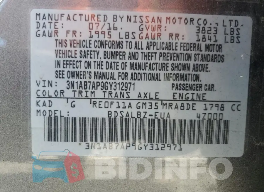 3N1AB7AP9GY312971 Photo# 12