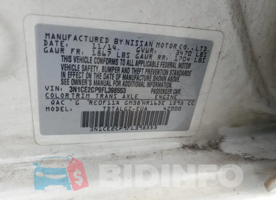 3N1CE2CP9FL398553 Photo# 13
