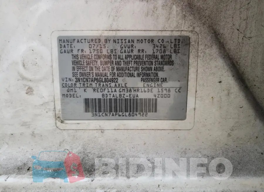 3N1CN7AP6GL804922 Photo# 13