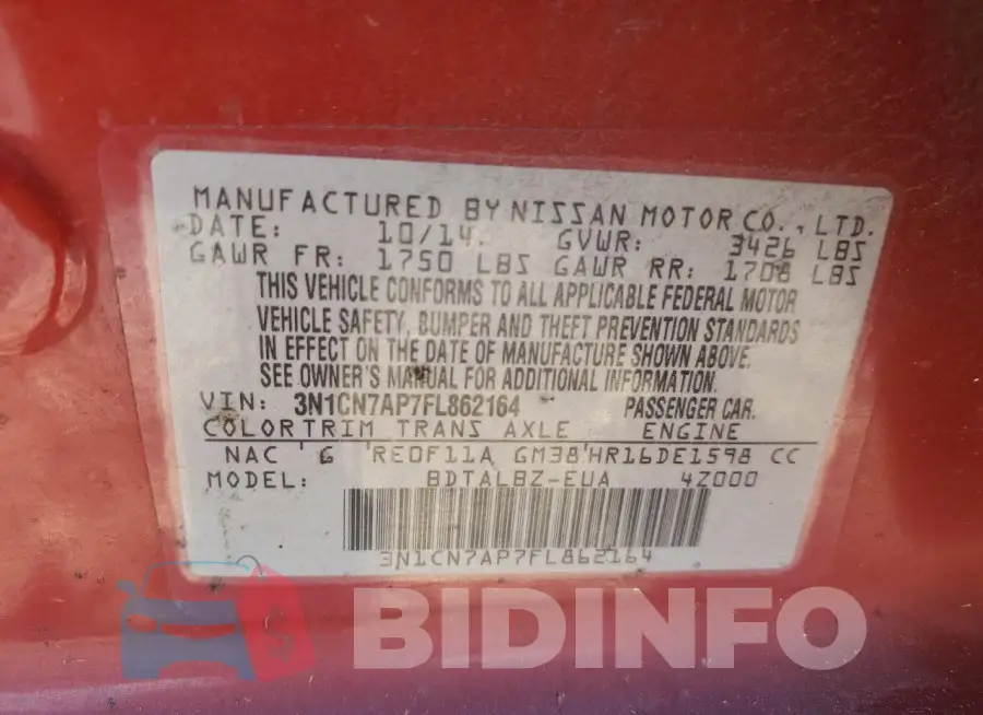 3N1CN7AP7FL862164 Photo# 12