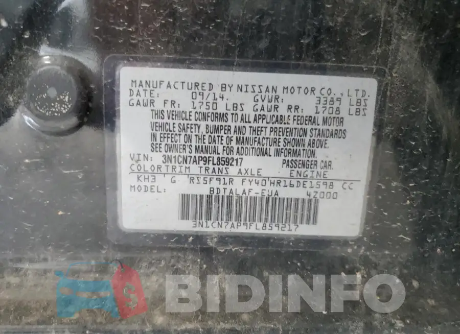 3N1CN7AP9FL859217 Photo# 12
