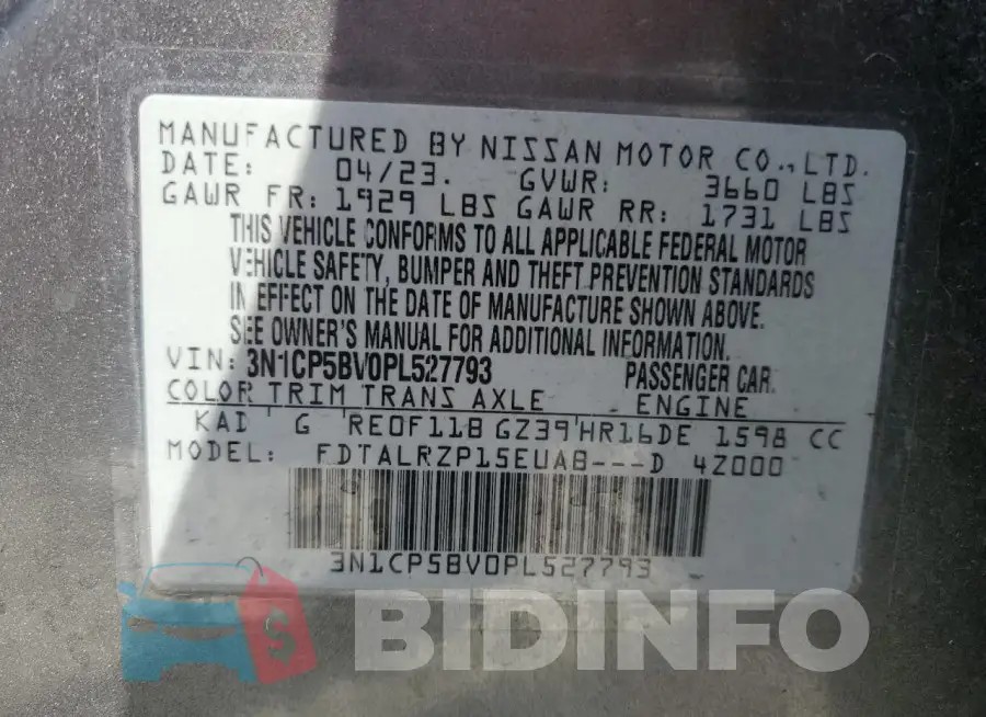 3N1CP5BV0PL527793 Photo# 13
