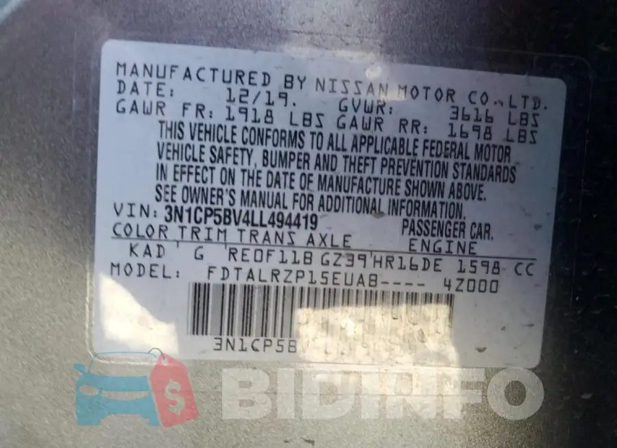 3N1CP5BV4LL494419 Photo# 12