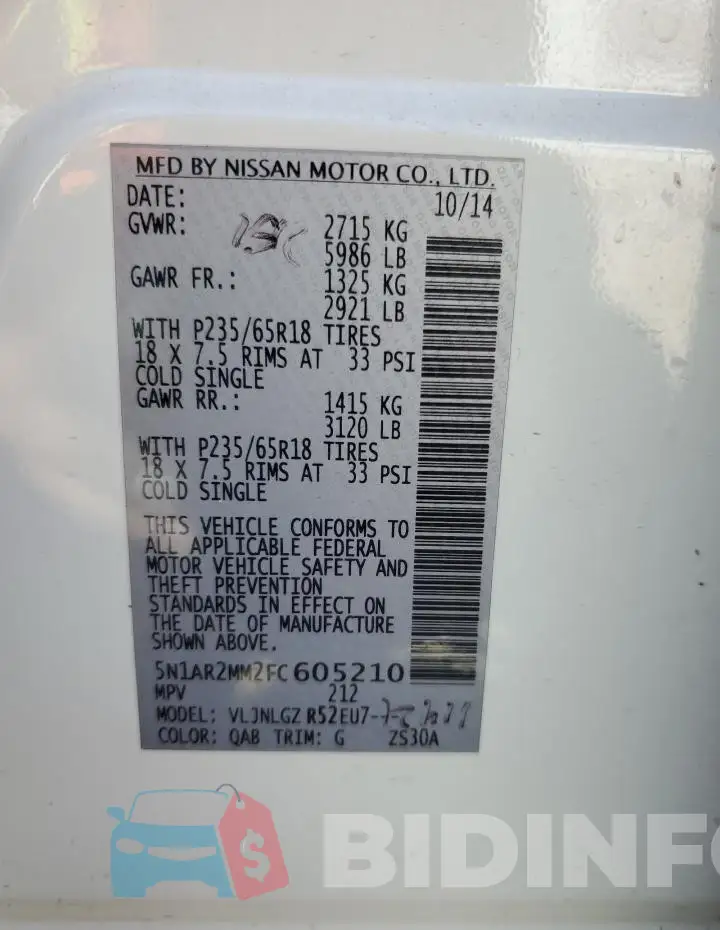 5N1AR2MM2FC605210 Photo# 14