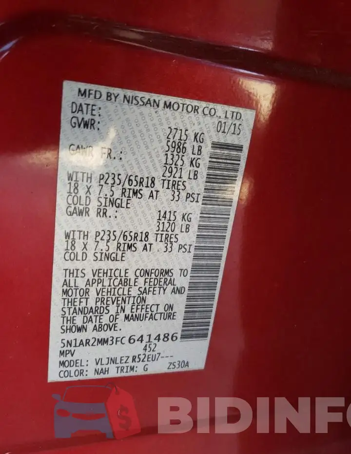 5N1AR2MM3FC641486 Photo# 12
