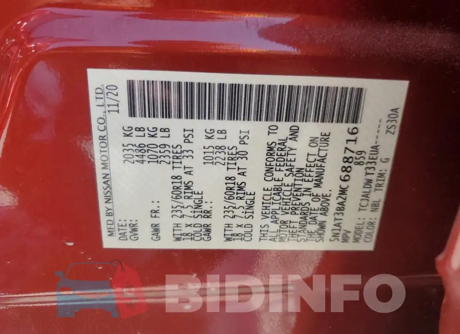 5N1AT3BA2MC688716 Photo# 14