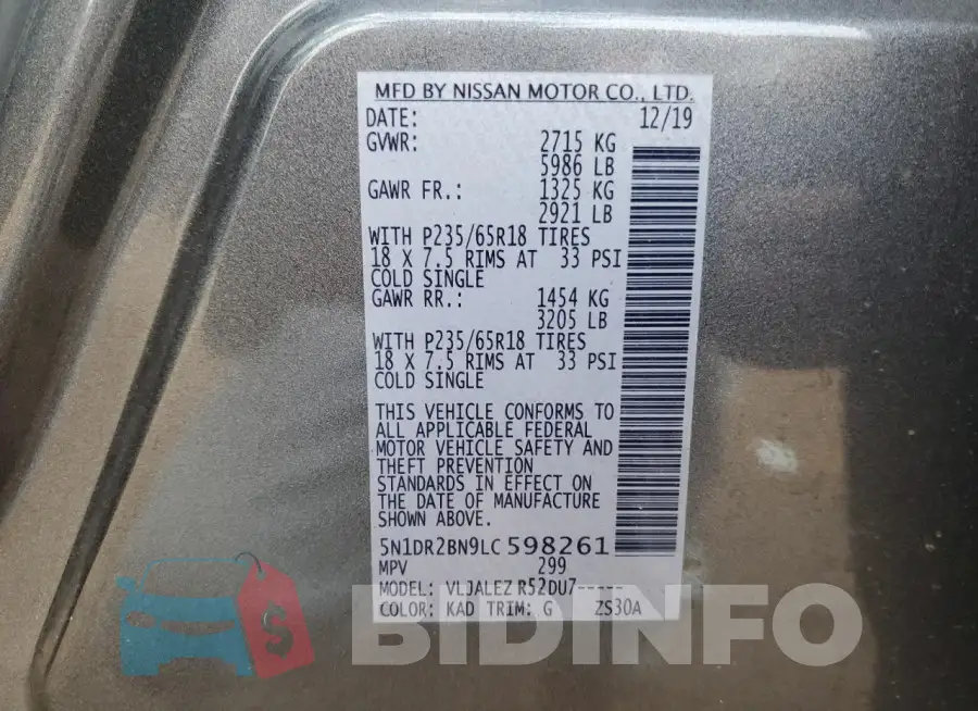 5N1DR2BN9LC598261 Photo# 13