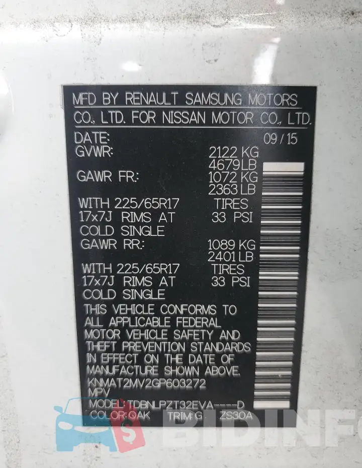 KNMAT2MV2GP603272 Photo# 13