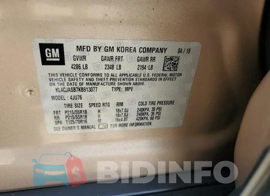 KL4CJASB7KB913077 Photo# 13