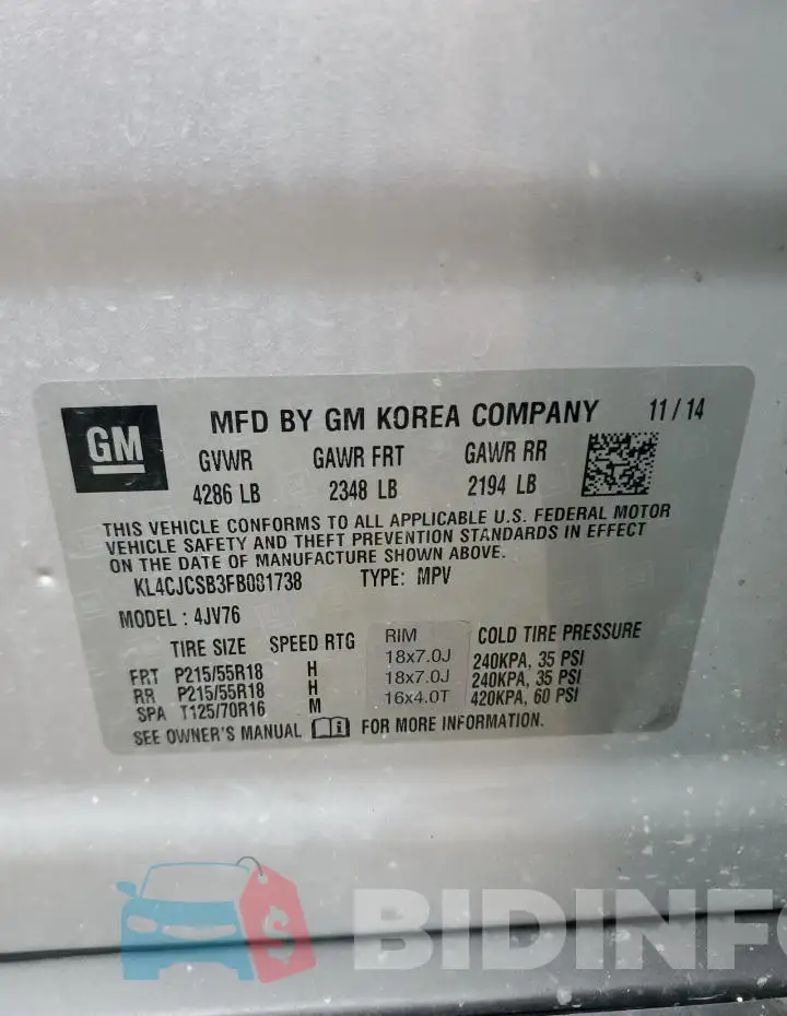 KL4CJCSB3FB081738 Photo# 13