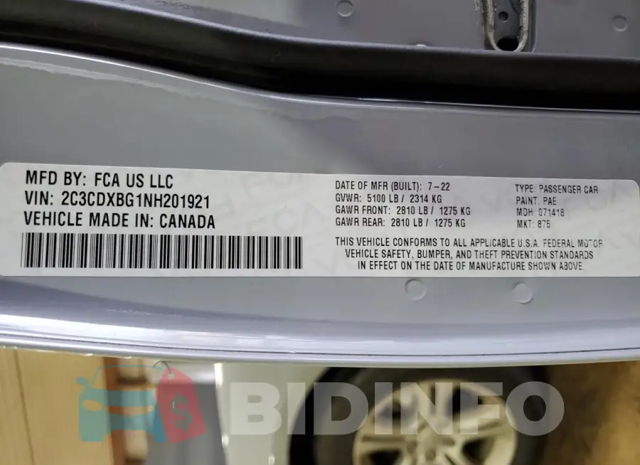 2C3CDXBG1NH201921 Photo# 12