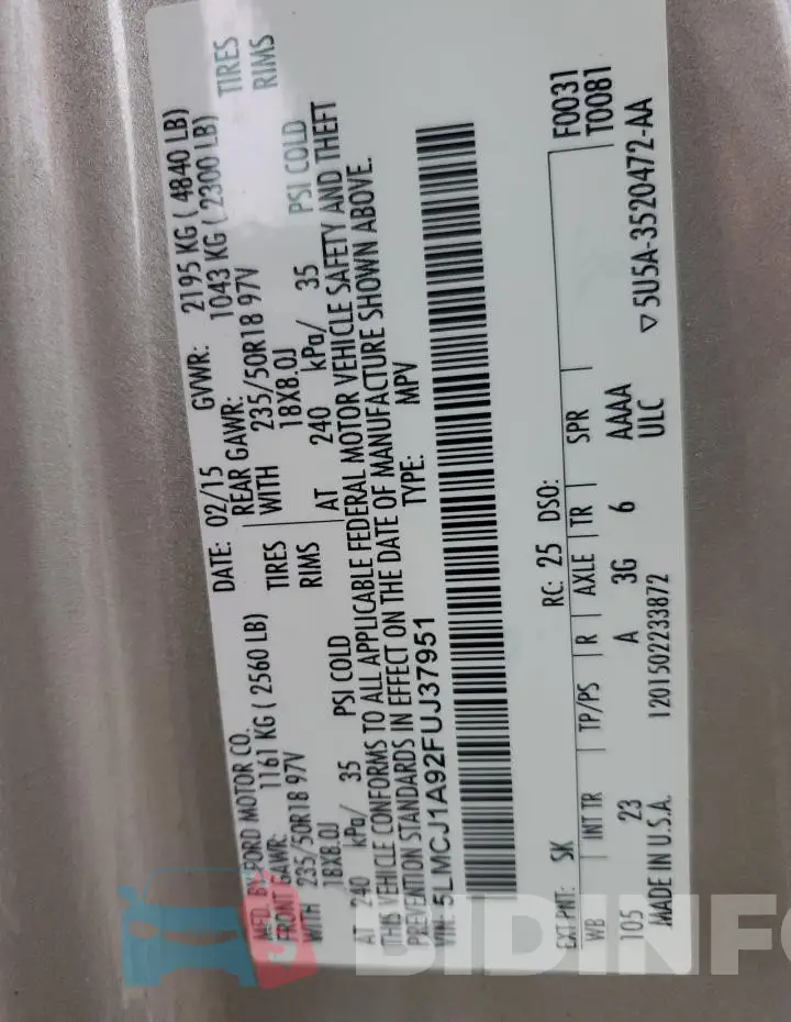5LMCJ1A92FUJ37951 Photo# 13