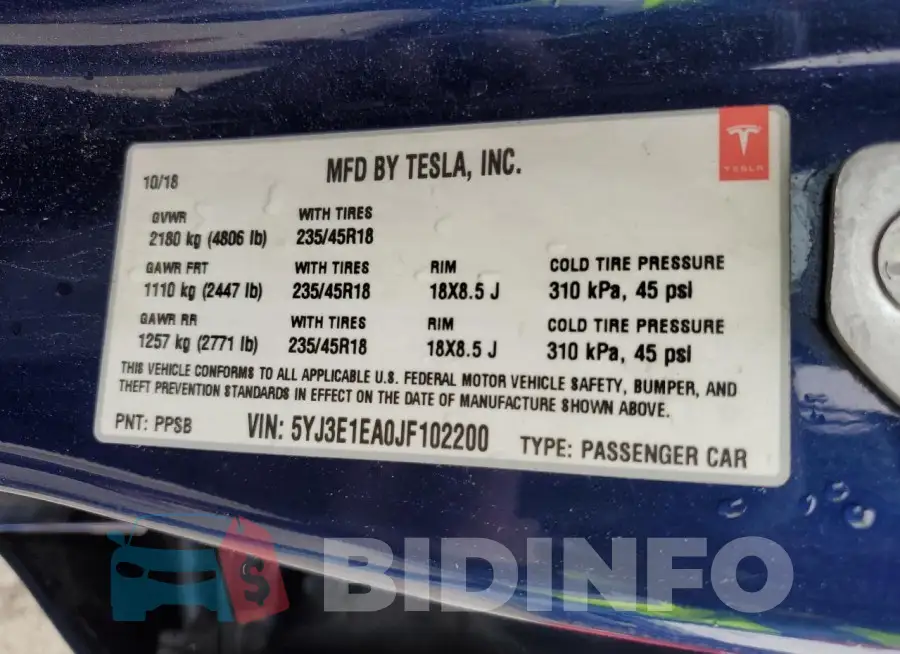 5YJ3E1EA0JF102200 Photo# 12
