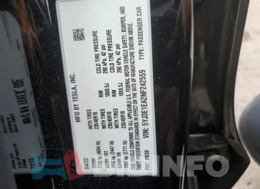 5YJ3E1EA2NF242559 Photo# 12
