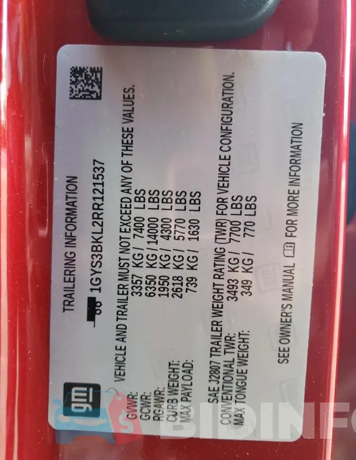 1GYS3BKL2RR121537 Photo# 13