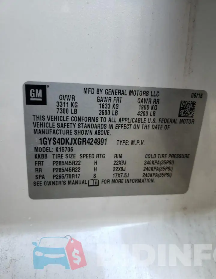 1GYS4DKJXGR424991 Photo# 13