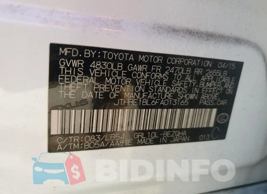 JTHBE1BL6FA013165 Photo# 12