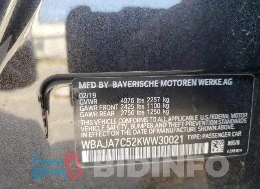 WBAJA7C52KWW30021 Photo# 12