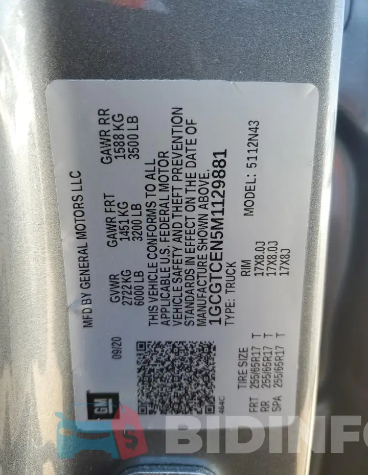 1GCGTCEN5M1129881 Photo# 12