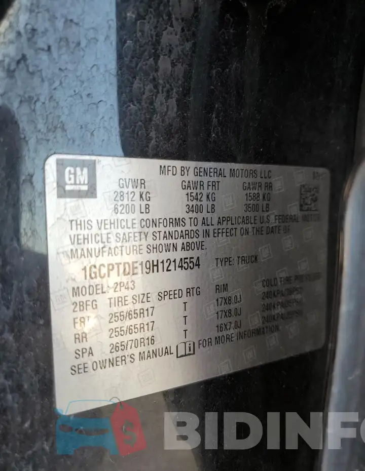 1GCPTDE19H1214554 Photo# 12