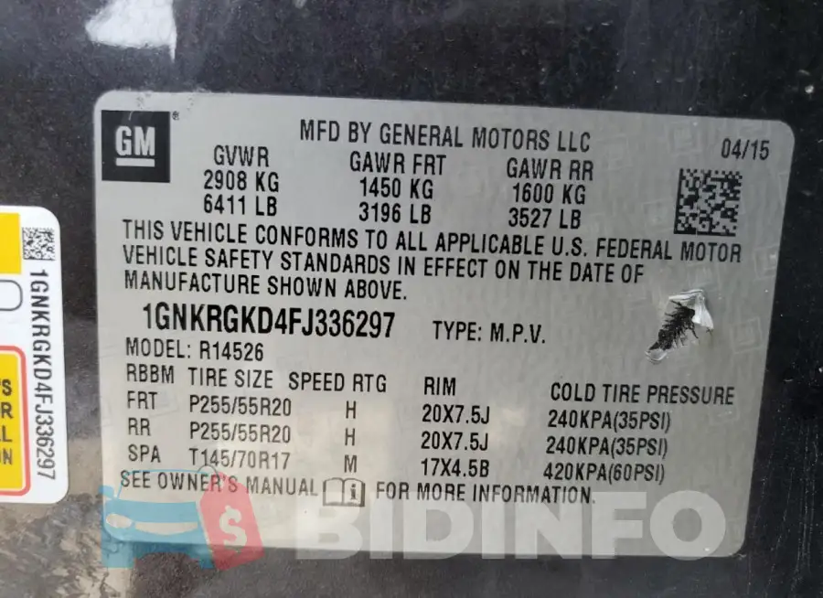1GNKRGKD4FJ336297 Photo# 14
