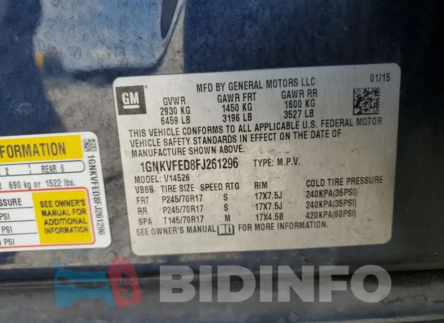 1GNKVFED8FJ261296 Photo# 12