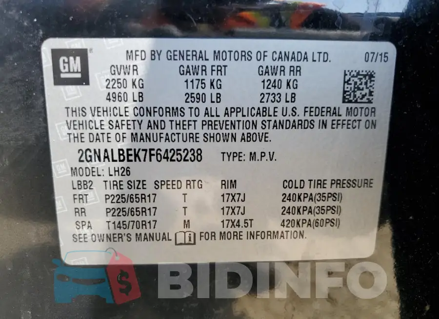 2GNALBEK7F6425238 Photo# 13