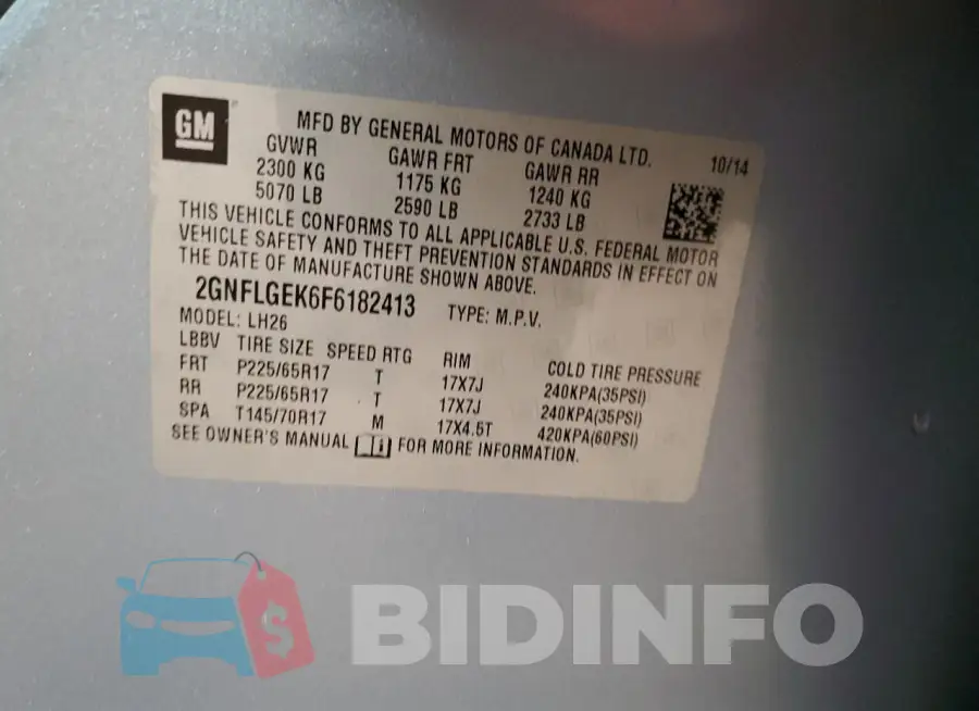 2GNFLGEK6F6182413 Photo# 14