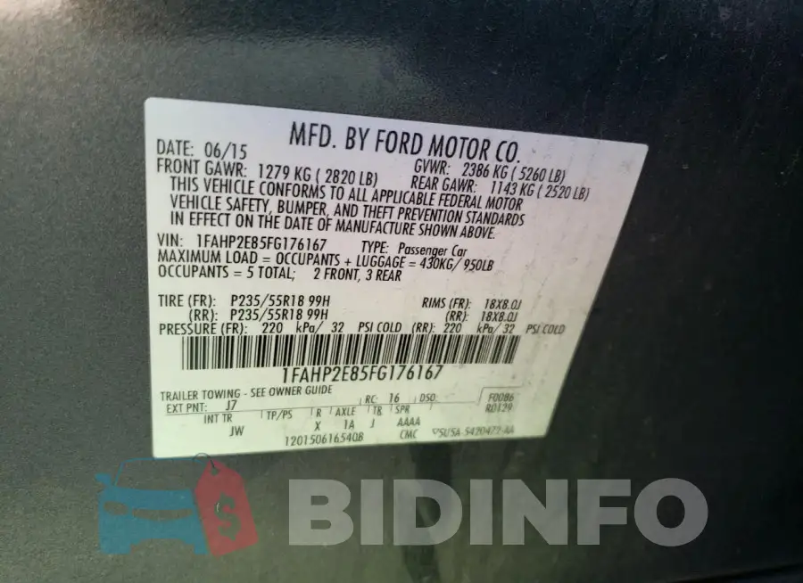 1FAHP2E85FG176167 Photo# 12