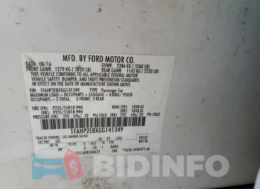1FAHP2E8XGG141349 Photo# 13
