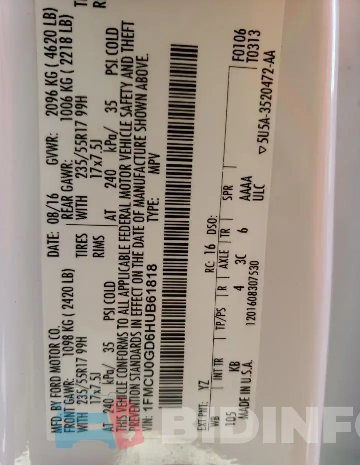 1FMCU0GD6HUB61818 Photo# 14