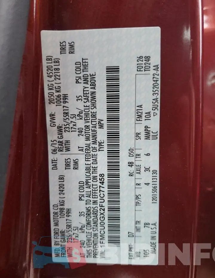 1FMCU0GX2FUC77458 Photo# 13