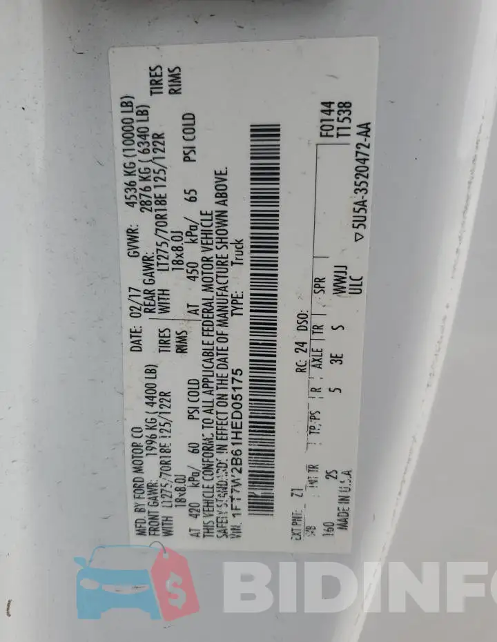 1FT7W2B61HED05175 Photo# 13