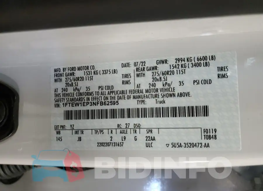 1FTEW1EP3NFB62595 Photo# 12