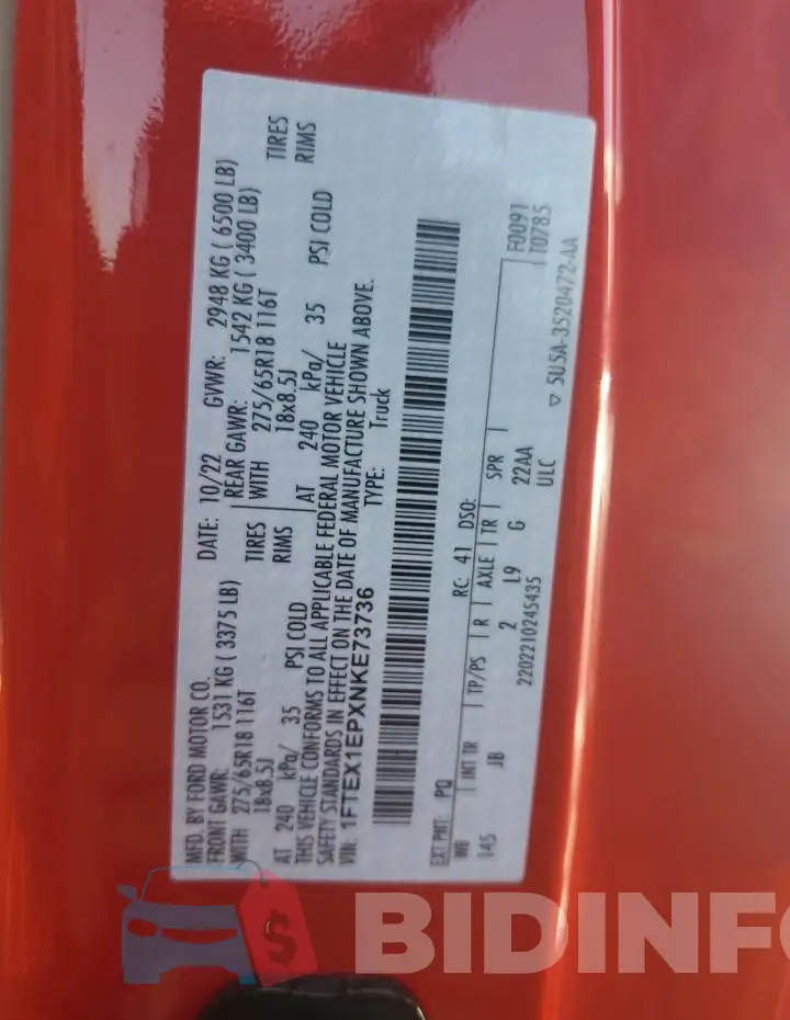 1FTEX1EPXNKE73736 Photo# 14