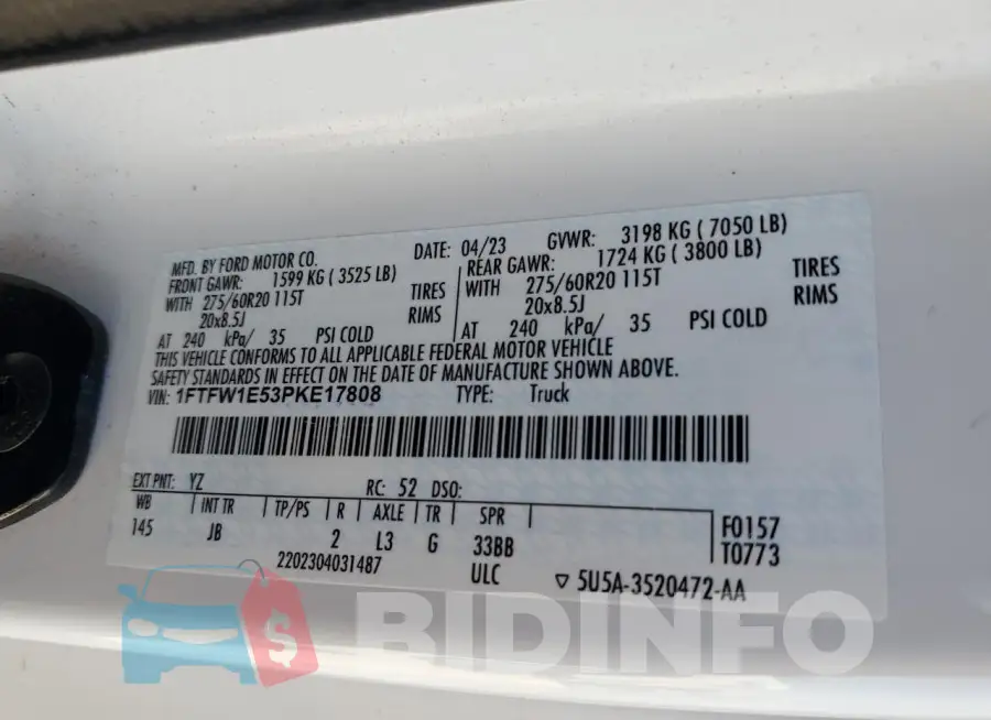 1FTFW1E53PKE17808 Photo# 12