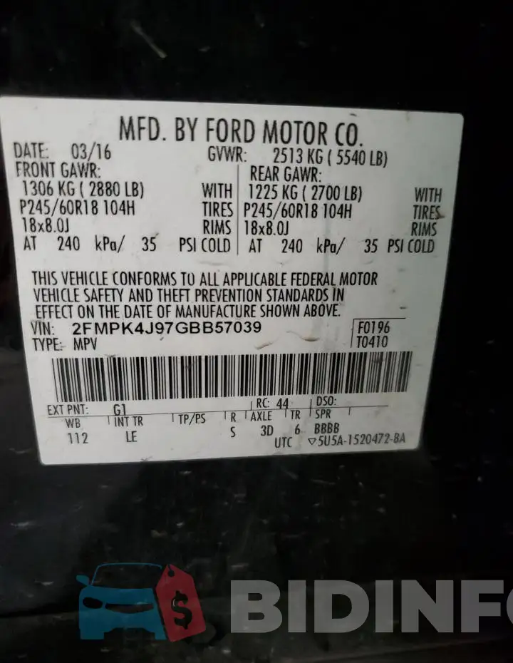 2FMPK4J97GBB57039 Photo# 14
