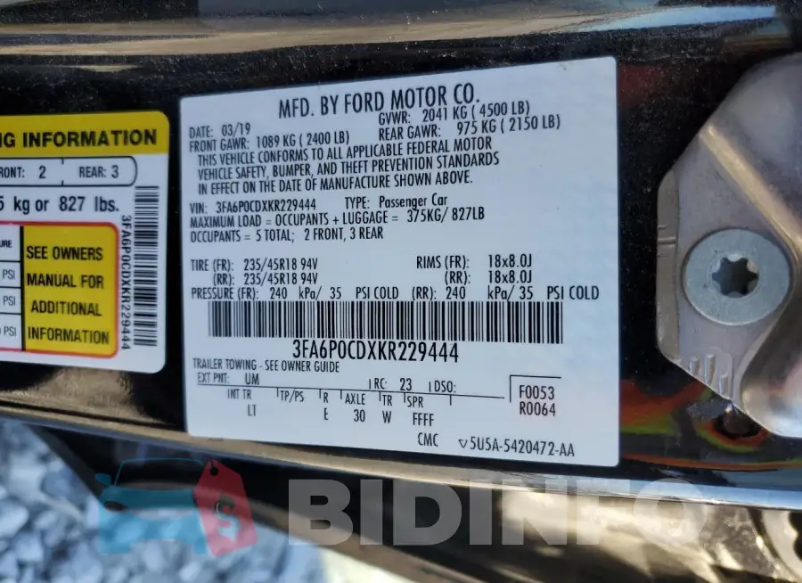 3FA6P0CDXKR229444 Photo# 12