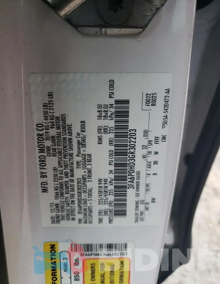 3FA6P0HD3GR302203 Photo# 12