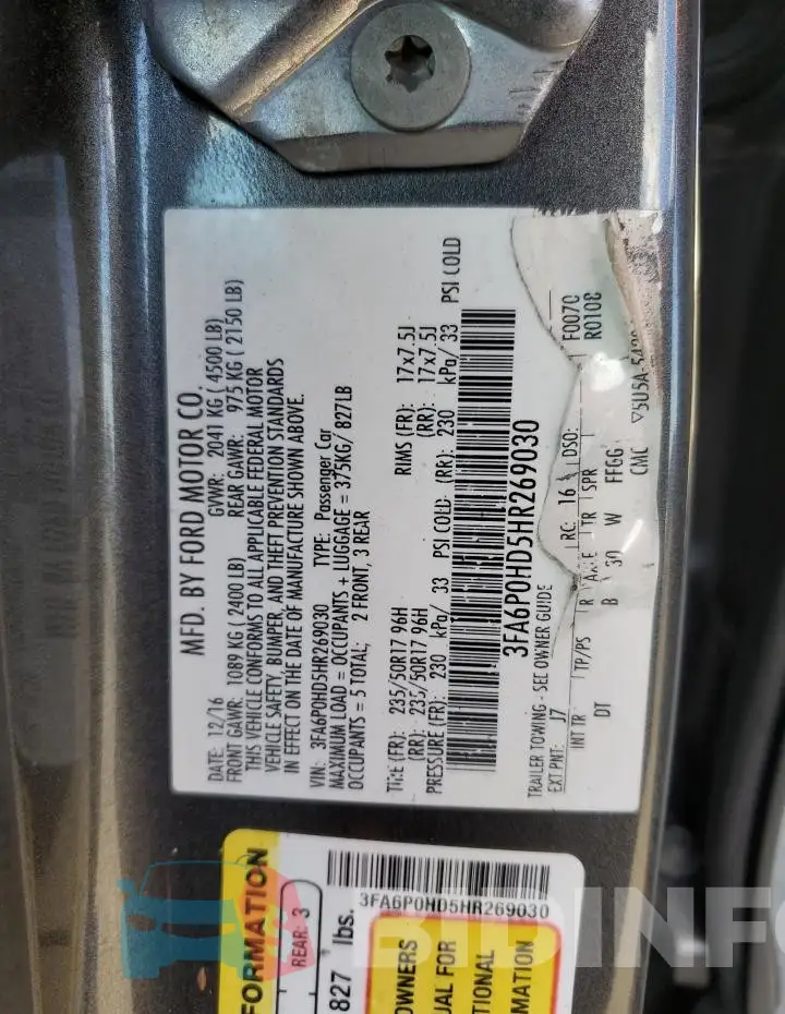3FA6P0HD5HR269030 Photo# 12