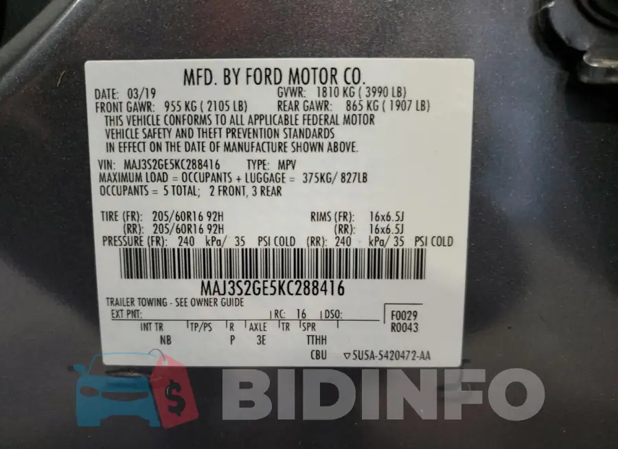 MAJ3S2GE5KC288416 Photo# 13