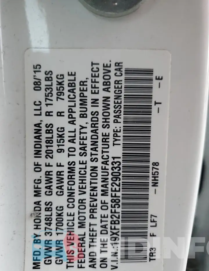 19XFB2F58FE290331 Photo# 12
