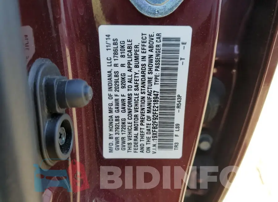 19XFB2F92FE218947 Photo# 12