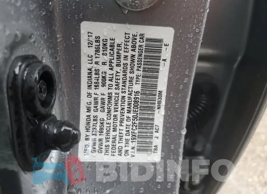 19XFC2F50JE008916 Photo# 12